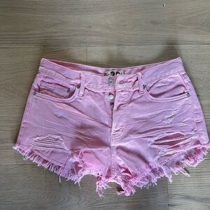 We The Free Pink Distressed Jean Shorts